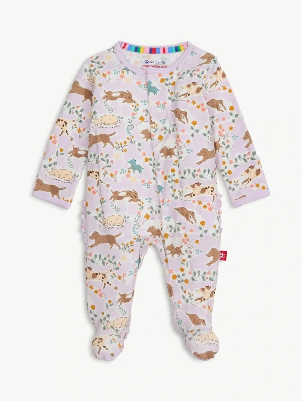 NWT  Magnetic Me Lavender Puppy Print Footie with Pastel Accents Sz 0-3M